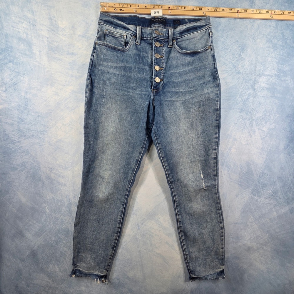 Lucky Brand Womens High Rise Skinny Ankle Jeans Button Fly Raw Hem Blue Sz 10/30